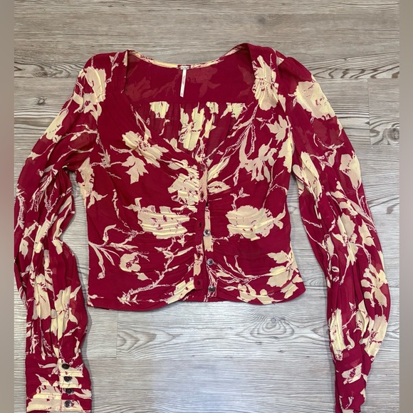 Free People Tops - Free People Red and Cream Floral Blouse
